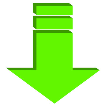 A thick green arrow pointing down, download, down, decrease, enter, pointing. Green arrow icon symbol sign element on transparent background. PNG. Arrow. Green color 