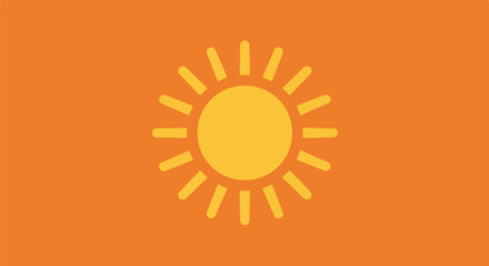 Flat design of warm, yellow sun on orange background, representing summer and energy