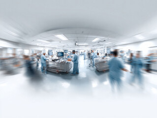Dynamic image of medical professionals in a modern, hightech laboratory or cleanroom. Illustrates innovation, research, and the fastpaced world of healthcare and scientific advancement.