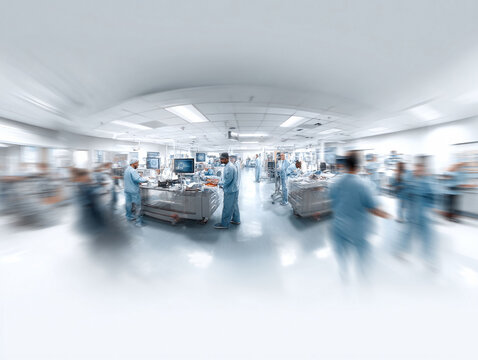 Dynamic image of medical professionals in a modern, hightech laboratory or cleanroom. Illustrates innovation, research, and the fastpaced world of healthcare and scientific advancement.