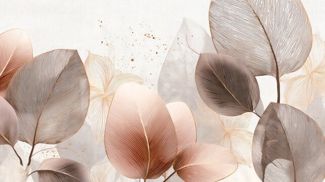 Elegant Abstract Floral Pattern with Gold and Brown Leaves