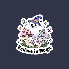Cute Ghost with Mushroom Friends
