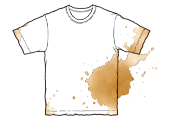 A white t-shirt splattered with coffee stains