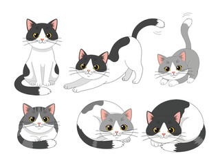 Playful Cat Collection: A delightful ensemble of cartoon cats, each capturing a unique pose and personality, showcasing their adorable features, expressions, and playful gestures.