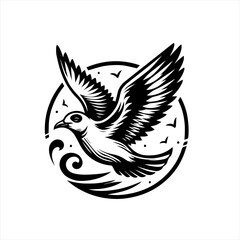 Fototapeta premium Stylized black and white bird in flight emblem
