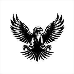 Majestic black eagle spreading wings in a powerful silhouette