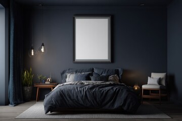 Dark bedroom interior mockup