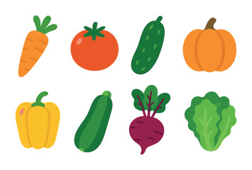 Colorful Garden Veggies. Flat vector mini-illustrations Garden vegetables in colors children's illustrations: