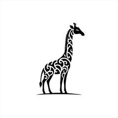Fototapeta premium Elegant black giraffe silhouette with intricate tribal patterns