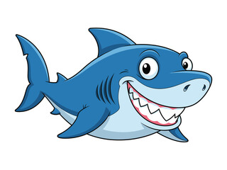 Ocean's Grinning Predator: A cartoon depiction of a formidable shark showcasing its impressive set of teeth, a vibrant illustration ideal for educational purposes or thematic designs.