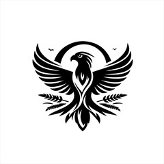 Obraz premium Stylized black eagle with wings spread and laurel branches