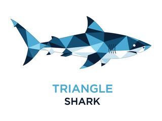 Obraz premium Abstract Geometric Shark: An eye-catching polygonal shark, depicted in a vibrant collection of blue geometric shapes. The artwork combines artistic vision with marine life illustration.