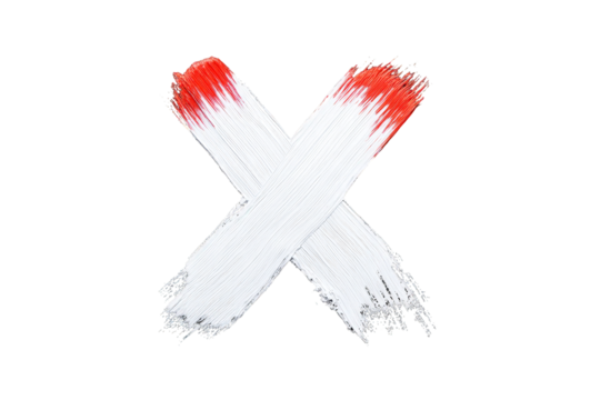 Abstract White and Red Painted Cross on Transparent Background with Artistic Brush Strokes - Powered by Adobe