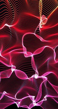 Red fractal field with lines moving. 4K Vertical. Loop