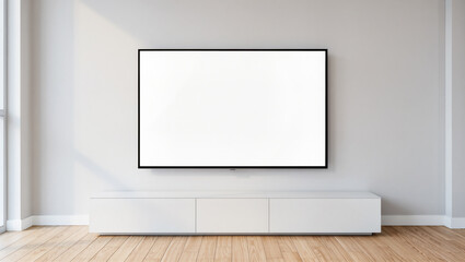 Modern living room with empty television screen and minimalistic decor