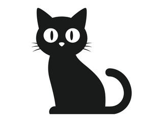 Black Cat Silhouette: A sleek, minimalist silhouette of a black cat, sitting with alert eyes, embodies the elegance of feline grace and simplicity.