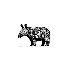 Fototapeta premium Stylized black and white tapir with intricate tribal patterns