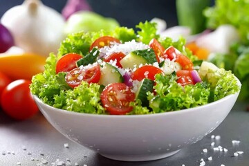 A vibrant and healthy vegetable salad seasoned with salt.