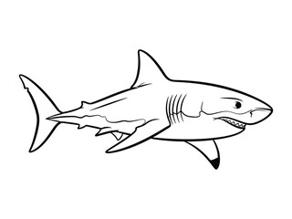 Shark Outline Illustration: A stark monochrome depiction of a shark, its powerful form rendered in clean, crisp lines. This graphic illustration highlights the predator's form.