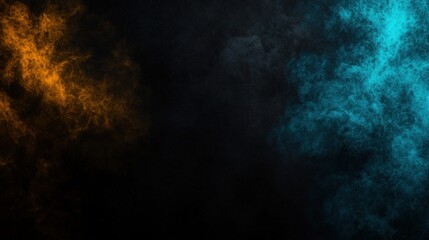 Abstract smoke swirls, orange and blue, dark background, design element