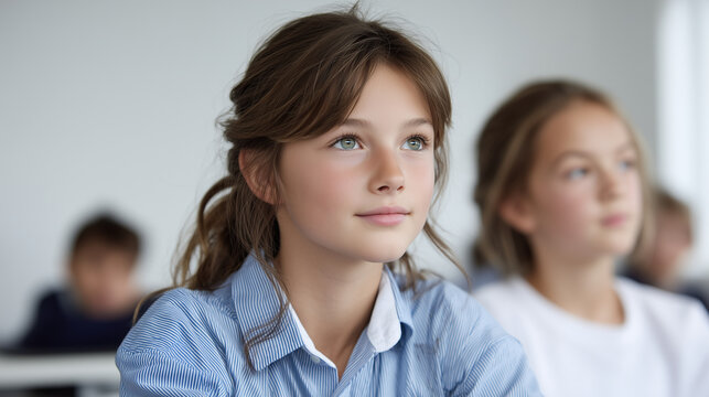 Engaged Schoolgirls in a Classroom Setting - Powered by Adobe
