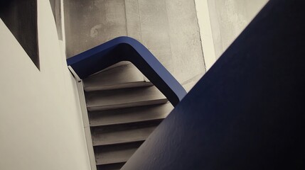 Naklejka premium Abstract stairway, modern concrete, blue railing