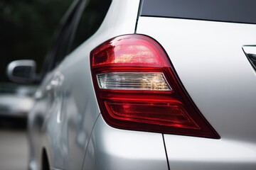 Close-up of a silver SUV's taillights