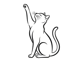 Graceful Feline’s Reach: A line art illustration captures a cat's elegant stretch, evoking a sense of aspiration and poise.