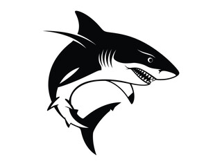 Majestic Shark Silhouette: A striking monochrome graphic of a shark in mid-leap, capturing the raw power and predatory nature of this ocean predator, with a sense of speed and agility.