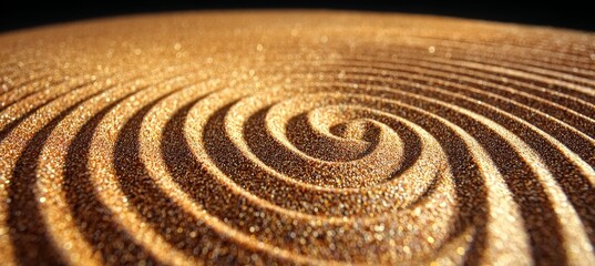 Naklejka premium Golden Sand Design Pattern With Precise Rounded Rings Of Sea Sand At A Tranquil Beach Scene