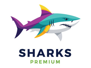 Colorful Shark Logo: A dynamic, vibrant logo showcasing a stylized shark, perfect for adding a touch of aquatic charm to any design.