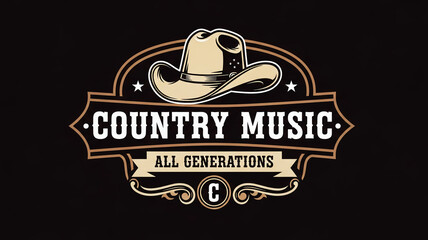 Classic country music emblem with a western cowboy hat. Vintage style design for a music festival or event.