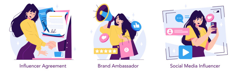 Influencer Marketing Vector Illustration Set