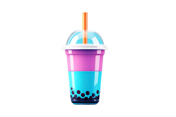 Colorful Bubble Tea Drink with Straw in Clear Plastic Cup on Transparent Background