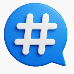 Fototapeta premium Blue speech bubble with a white hashtag symbol inside