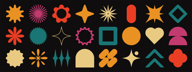 Abstract geometric shapes element vector set. Collection of contemporary figure, flower, star, geometric different. Design element perfect for banner, prints, stickers, decor, icon.