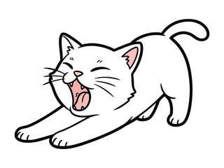 Playful Cat's Stretch: This charming illustration features a cartoon cat enjoying a leisurely stretch, its mouth wide open in a relaxed yawn. A moment of pure feline bliss!