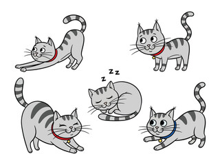 Playful Cartoon Cat Series: Featuring a collection of adorable cartoon cats in various poses, these cute creatures embodies fun and affection in a delightful illustration for all ages.