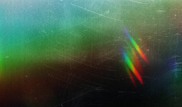 Blur colorful rainbow crystal light leaks on black background. Defocused abstract multicolored retro film lens flare bokeh analog photo overlay or screen filter effect. Glow Vintage prism colors