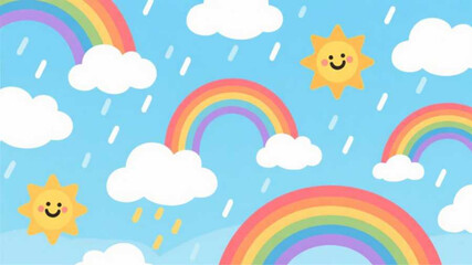 Naklejka premium rainbow with clouds and rainbow background 