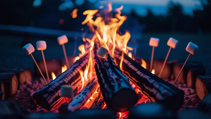 Evening Campfire with Marshmallows on Sticks