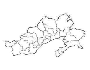 Arunachal Pradesh state map illustration with all districts borders line, India