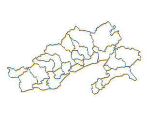 Arunachal Pradesh state map illustration with all districts borders line