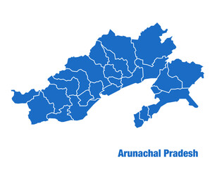 Fototapeta premium Arunachal Pradesh state of India map illustration with all dist borders