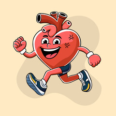 Cartoon running heart vector illustration in resizable EPS format