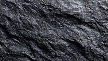 Close-up view of dark gray stone texture.  Jagged, uneven surface with deep grooves and ridges