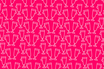 Seamless glass pattern background. Repeating drink glass design. Modern beverage glass texture. Stylish glass outline pattern. Decorative cocktail glas background.