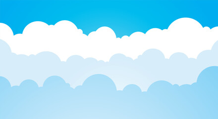 Cartoon illustration background of white clouds in blue sky