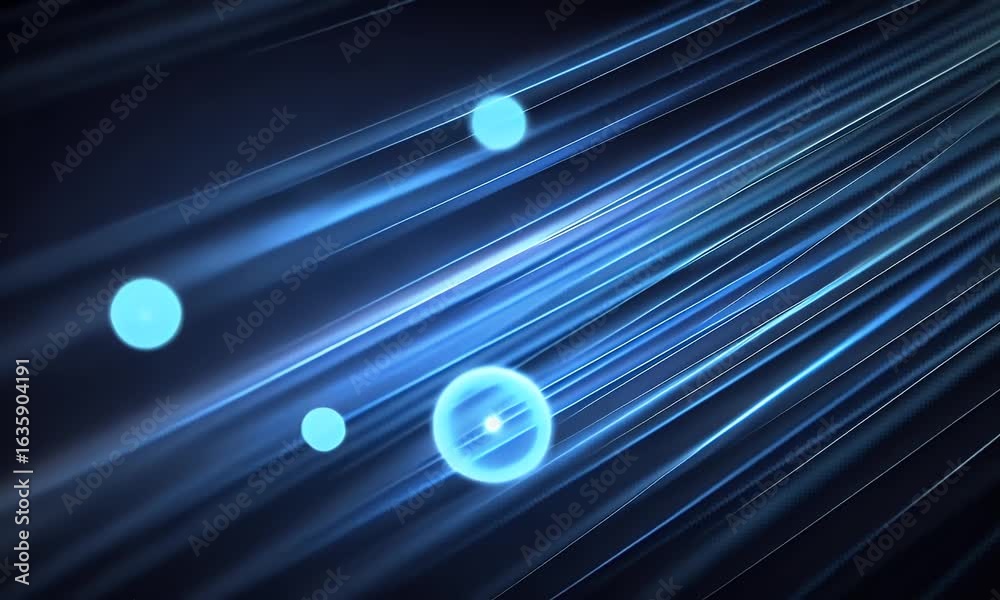 Sticker abstract blue background with glowing light lines and dots on a dark background, a technology concep
