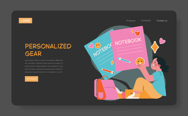 Woman Admiring Personalized Notebooks Vector Illustration